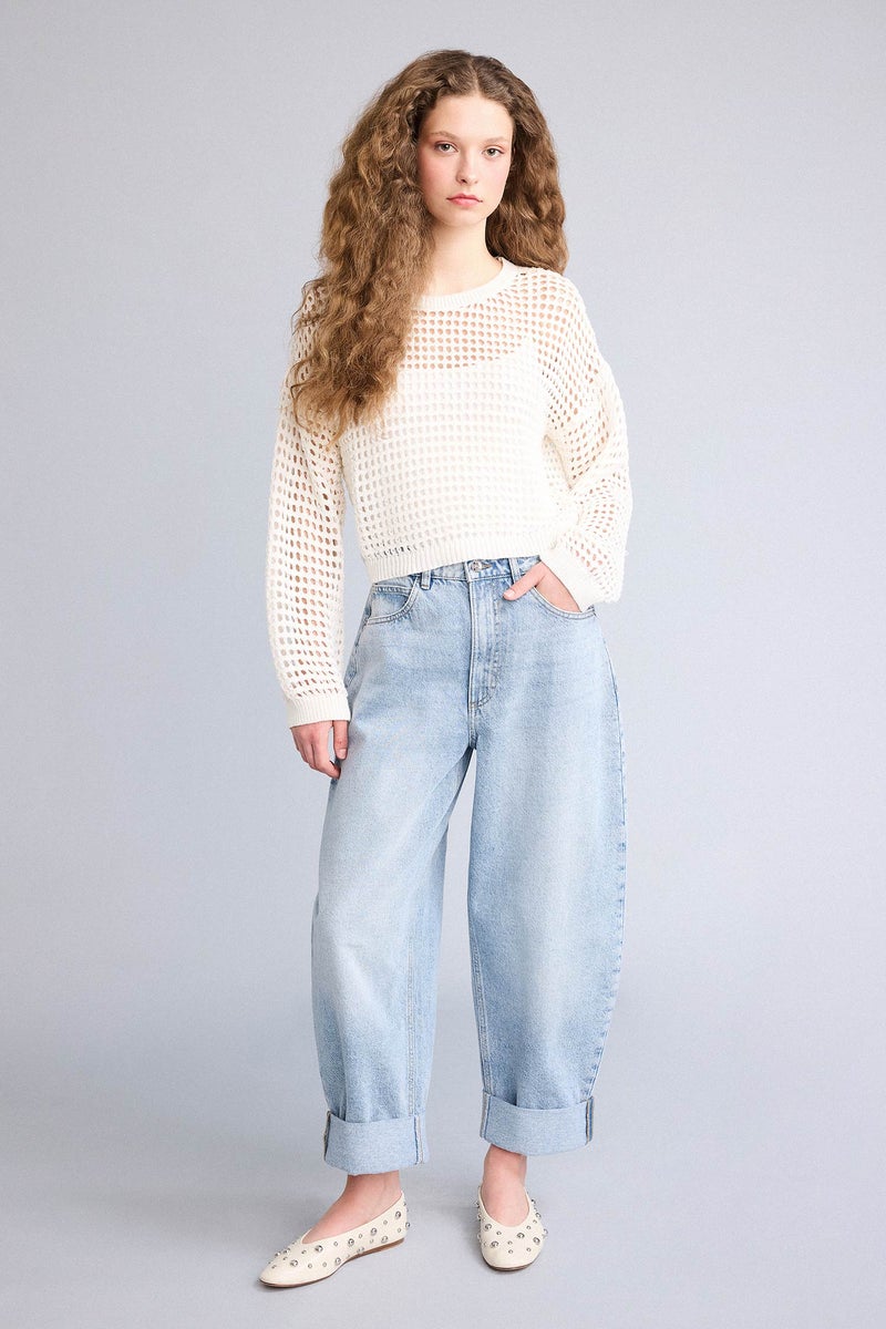 DeFacto Beige Woman Crop Crew Neck Knitwear Pullover Casual - Image 2