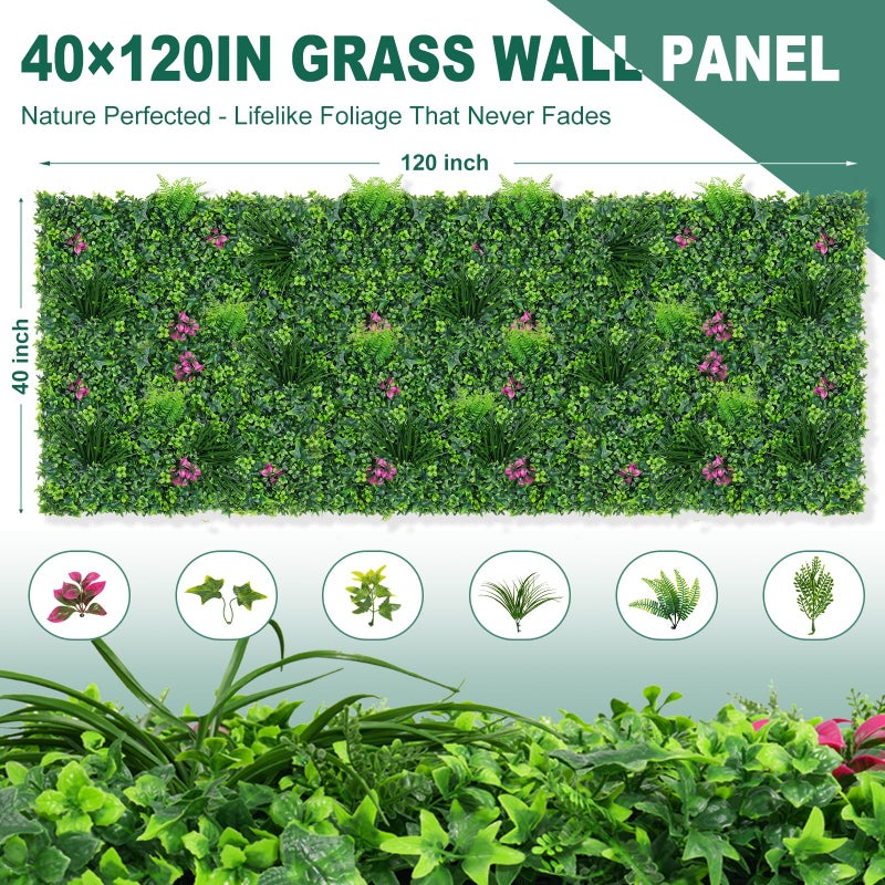 Yangrass Artificial Boxwood Wall Roll, 40"x120" (33.33 sqft) Grass Wall Panels with Mint Plant Leaves, Greenery Backdrop Privacy Screen with UV Protection, Green Grass Wall for Indoor Outdoor Decor - Image 2