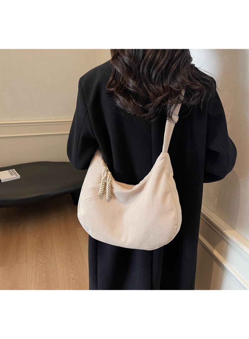 Barakah Crossbody Bag for Half Moon, Large Capacity Shoulder Bag with Adjustable Strap, Hobo Corduroy Bag for Women, Work, Travel, Solid Color Crescent Design, Beige - Image 5