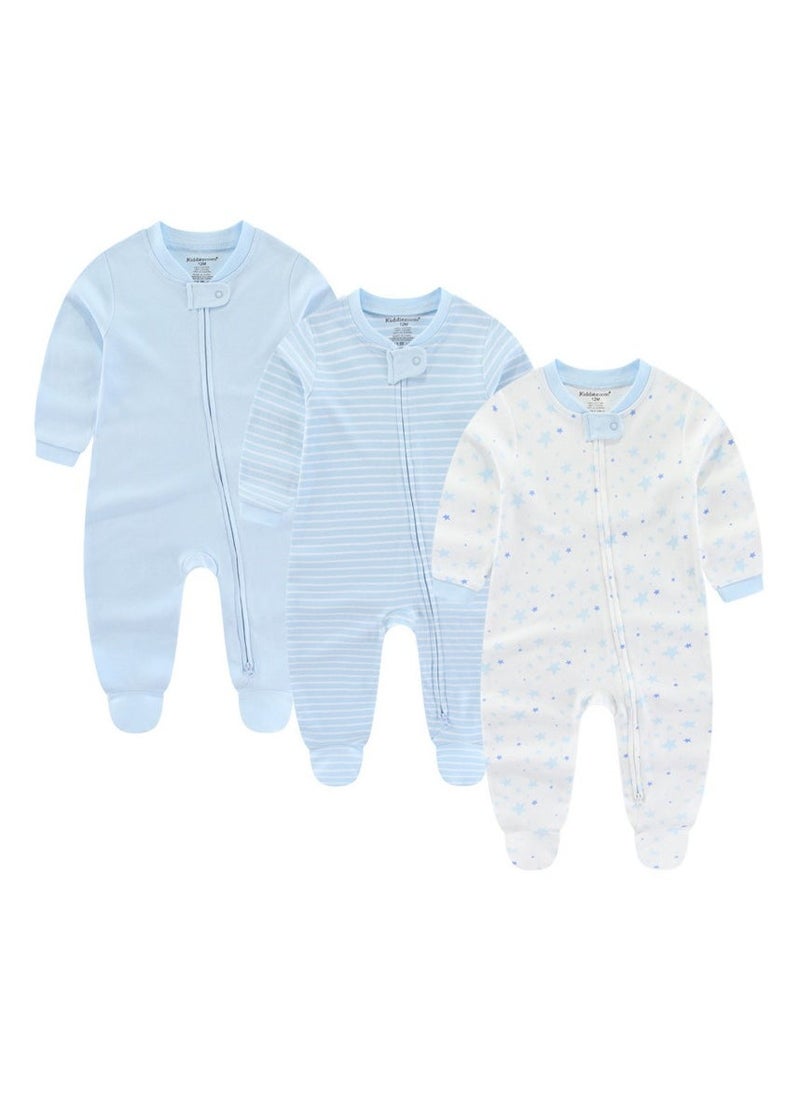 3-Piece Set Of Pure Cotton Jumpsuits For Infants And Young Children, Long-Sleeved Crawling Clothes - Image 1