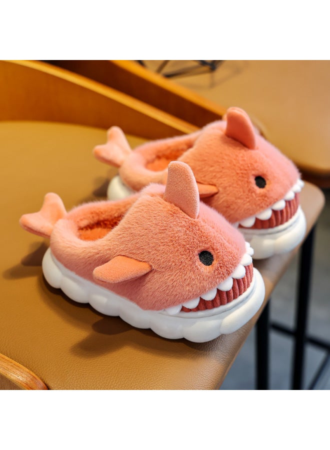 Children's Cotton Slippers Winter Boys And Girls Cartoon Cute Shark Personality Home Warm Padded Plush Slippers