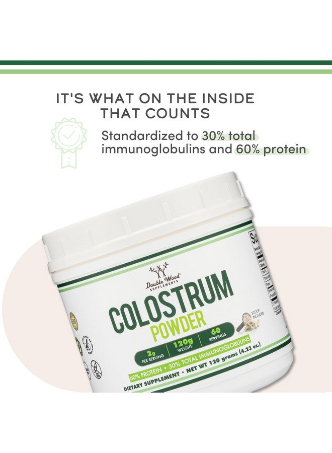 Double Wood Supplements Bovine Colostrum Powder for Women and Men, for Gut Health, Skin & Hair, Immune Support (120 Grams, 60 Day Supply - Standardized to 30% Total Immunoglobulins and 60% Protein) - Image 2