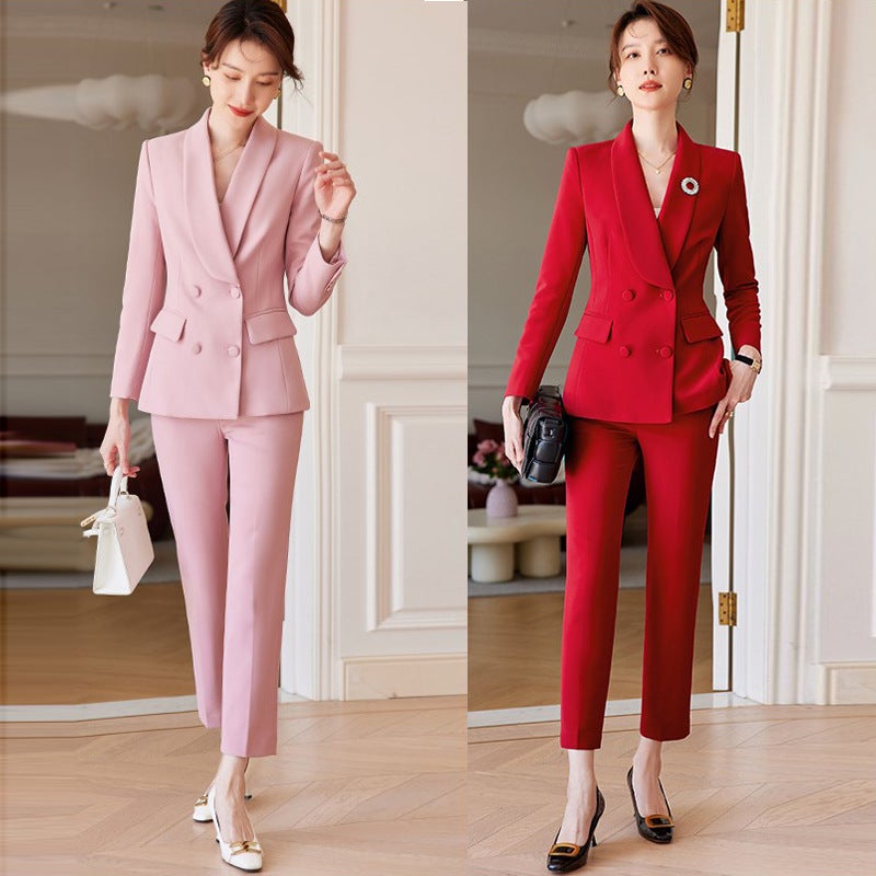 Spring and Autumn New elegant red suit suit wedding annual meeting goddess fan double-breasted formal wear business wear overalls - Image 2