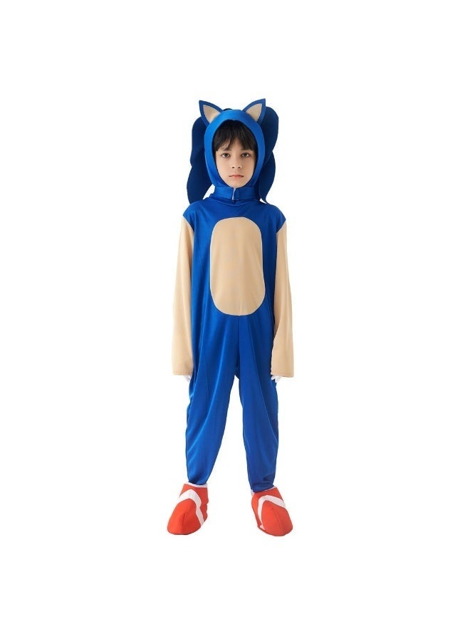 Kidzilla Kids Sonic-Inspired Blue Costume Set – Hood, Jumpsuit & Gloves for Halloween, Cosplay & Stage S-100cm - Image 1