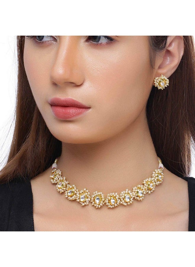 VOYLLA Veerangana Embellished Gold Necklace Set for Women - Image 4