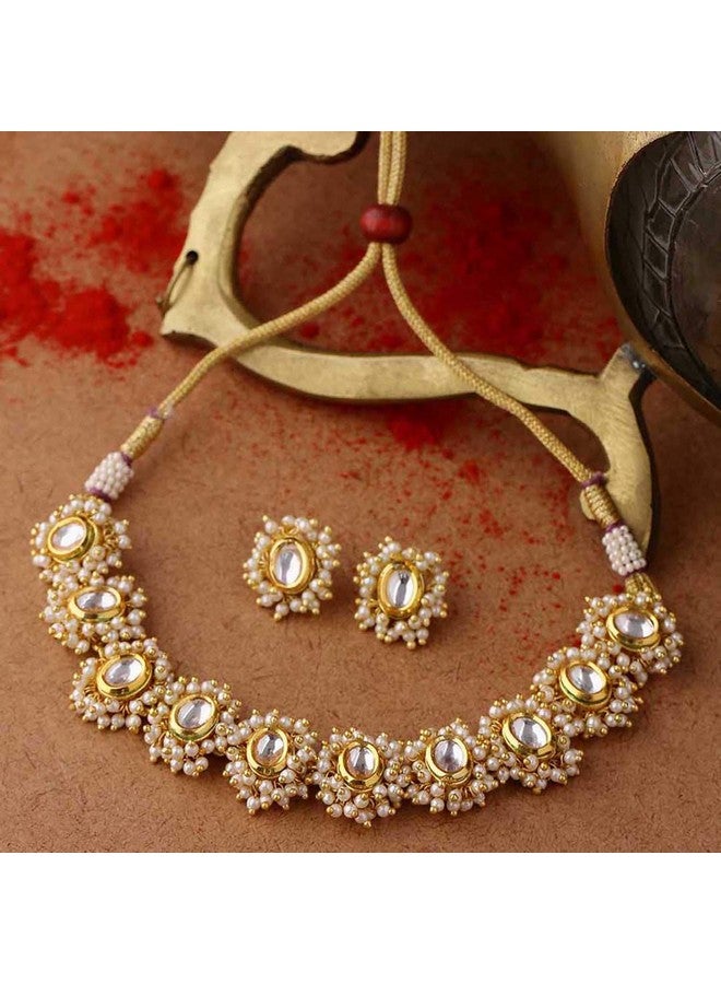 VOYLLA Veerangana Embellished Gold Necklace Set for Women - Image 5