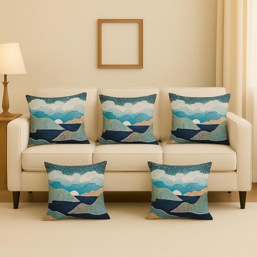 FABANE Jute Cushion Cover 24x24 Inch – Set of 2 Decorative Throw Pillow Covers for Sofa, Couch or Bed – Designer Printed Square Cushion Covers – Home Décor (Blue Moon) - Image 2