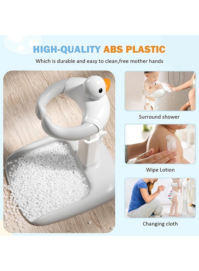 MHONGWEI Baby Shower Stand, 360° Adjustable Height Anti Slip Base Foldable Baby Bath Shower Stand with Duck Sound, Bath Support for Toddler Infants Bathing Safety Ideal Gift (Gray White) - Image 5