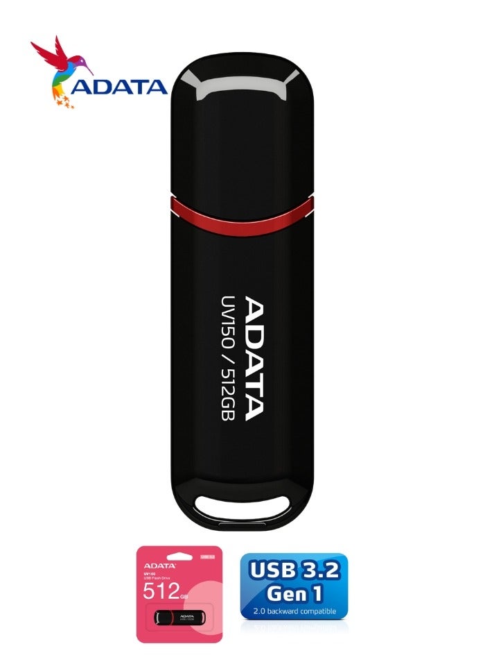 ADATA UV150 Classic 512GB USB 3.2 Flash Drive | Lightweight and Fast Data Transfer | Black - Image 3