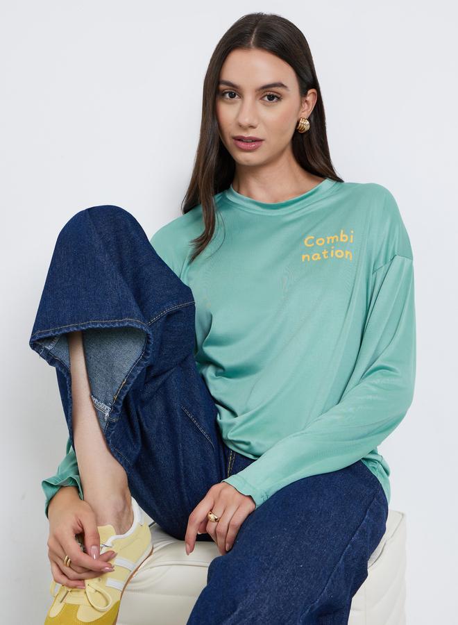 ستايلي تيشيرت بأكمام طويلة وكتابة مطبوعة - Image 1