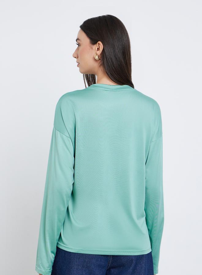 Styli Women Green Slogan Print Long Sleeve T-Shirt - Image 5