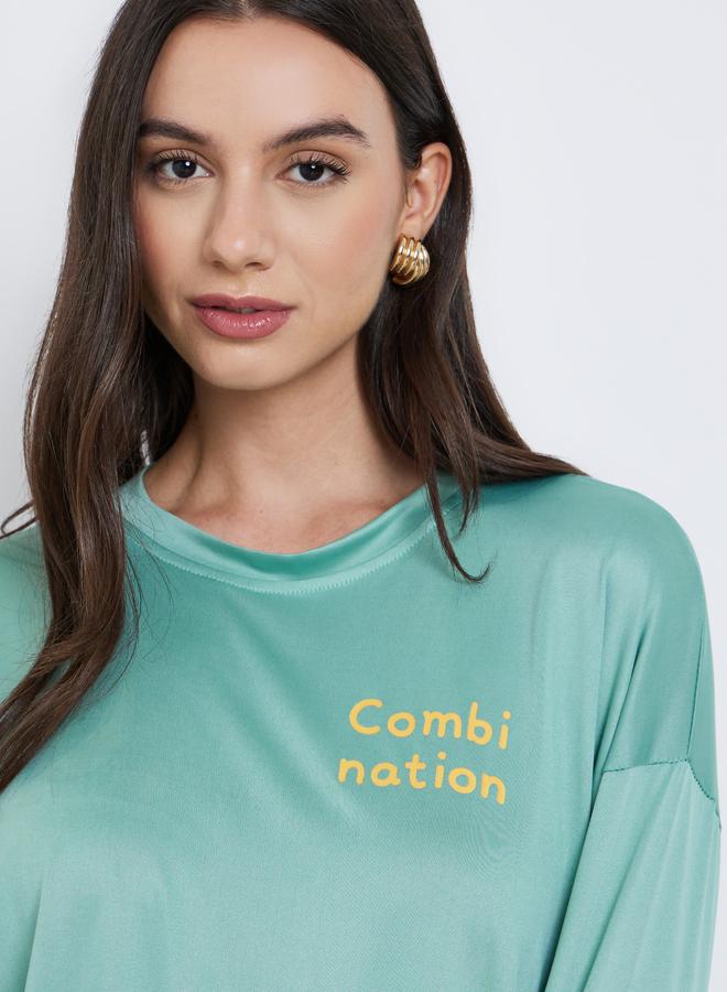 Styli Women Green Slogan Print Long Sleeve T-Shirt - Image 4