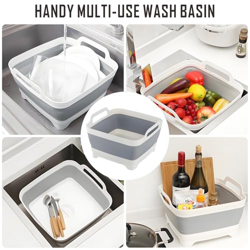 Craftend Collapsible Dish Basin with Drain Plug, 9L 2.4 Gallon Portable Wash Basin Dishpan Space Saving Dish Washing Tub Foldable Sink Tub Kitchen Storage Tray Grey - Image 5