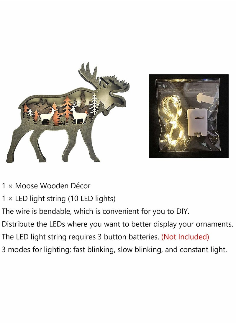 SYOSI - Deer Statues, Wooden Wall Art Décor, Lighted DIY LED, Shelf Decorations, Hunting Forest Décor Cabin for Home & Office, Animals Shaped Collection Wildlife Gift (Elk) - Image 1