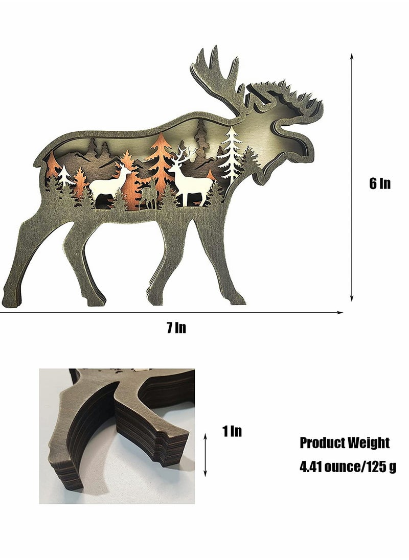 SYOSI - Deer Statues, Wooden Wall Art Décor, Lighted DIY LED, Shelf Decorations, Hunting Forest Décor Cabin for Home & Office, Animals Shaped Collection Wildlife Gift (Elk) - Image 1