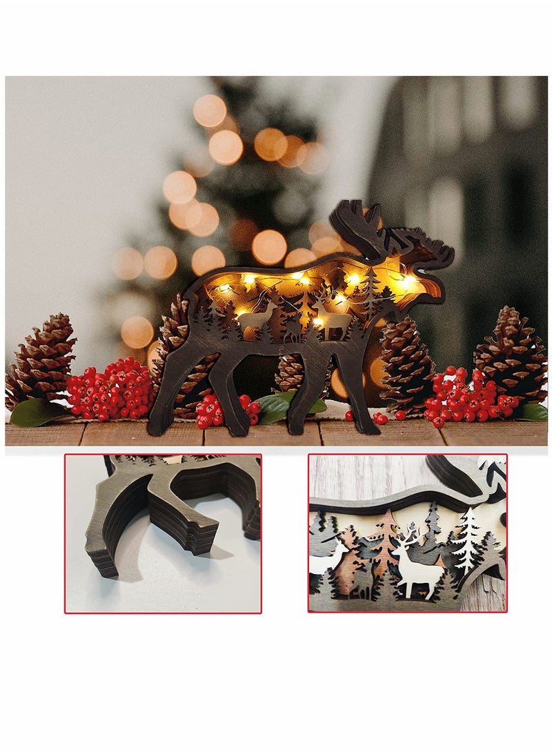 SYOSI - Deer Statues, Wooden Wall Art Décor, Lighted DIY LED, Shelf Decorations, Hunting Forest Décor Cabin for Home & Office, Animals Shaped Collection Wildlife Gift (Elk) - Image 1