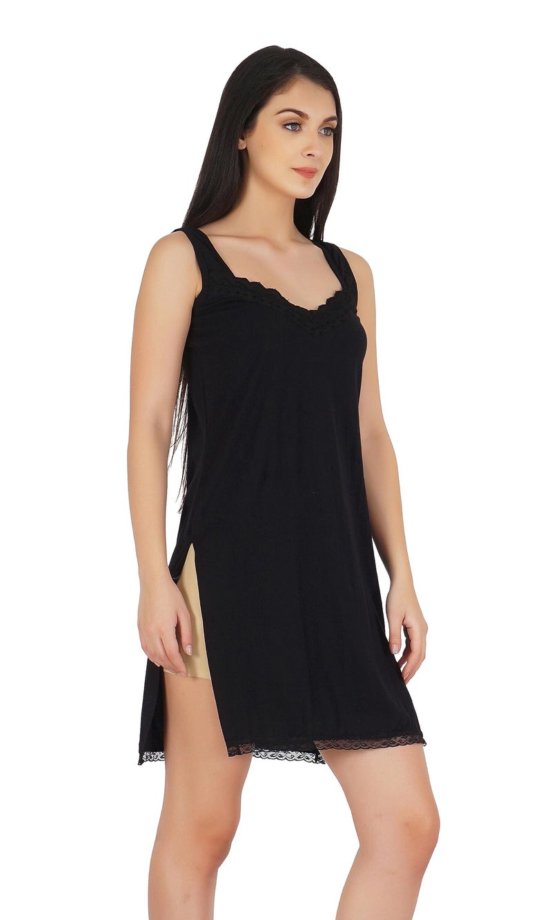 BLAZON Women's Premium Cotton Hosiery Solid Fairy Full Slip (Black_L) - Image 4