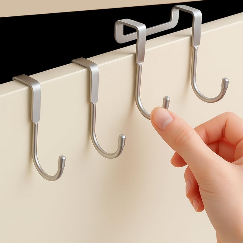 3 Hooks Over Closet, J-Shape Over Door Hooks, Wall Kitchen Towel Hooks for Cabinets, Door, Drawer, Bathroom Hanger for Hanging Coat, Clothes, Bags - Image 1