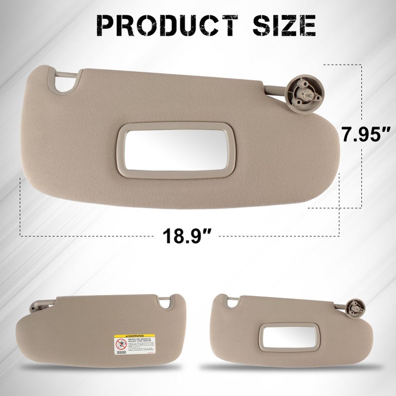 PEVAST Left Driver and Right Passenger Side Sun Visor Compatible with Dodge 2002 2003 2004 2005 2006 2007 2008 2009 Ram 1500 2500 3500 Sunvisor Replace 1CT11TL2AA 1CT18TL2AA(Gray) - Image 3