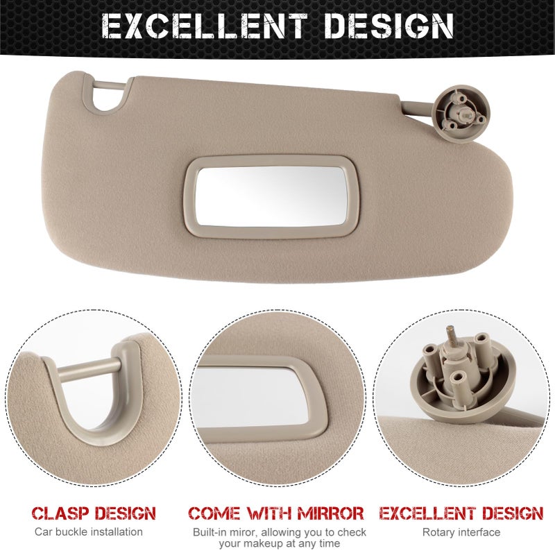 PEVAST Left Driver and Right Passenger Side Sun Visor Compatible with Dodge 2002 2003 2004 2005 2006 2007 2008 2009 Ram 1500 2500 3500 Sunvisor Replace 1CT11TL2AA 1CT18TL2AA(Gray) - Image 5