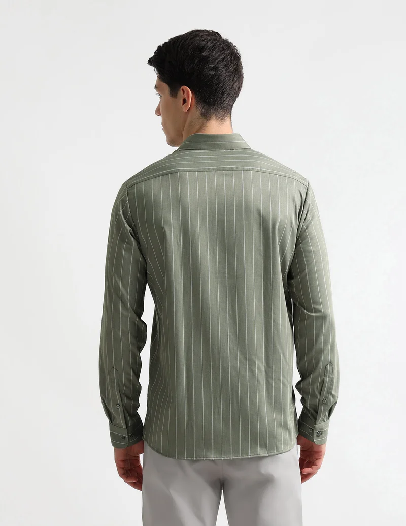 Arrow Green Vertical Striped Manhattan Slim Fit Shirt for Men | Best Price UAE