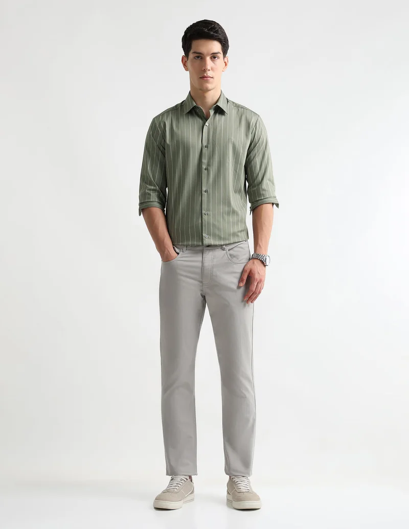 Arrow Green Vertical Striped Manhattan Slim Fit Shirt for Men | Best Price UAE