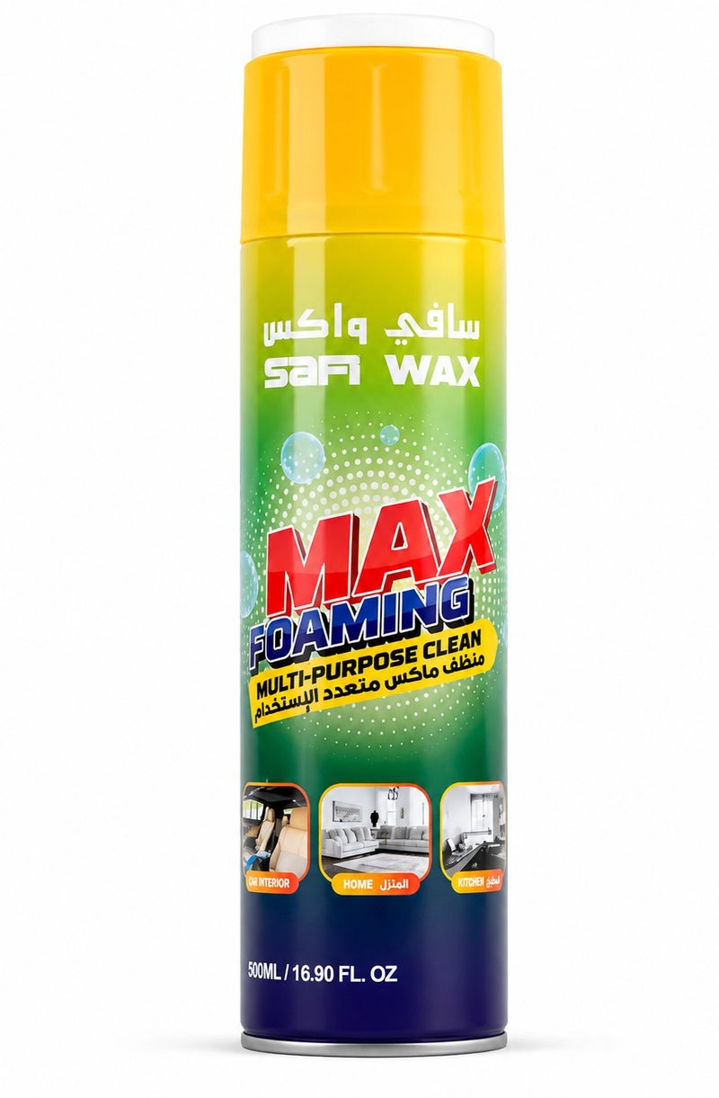 Safi WAX 2PCS Safi Wax Max Foaming Multi-Purpose Cleaner 500ML, Foam Cleaning Spray for Car Interior, Fabric, Upholstery, Sofa, Carpet, Kitchen & Home Surfaces, Stain Dirt Grease Cleaning Foam with Brush Cap - Image 2