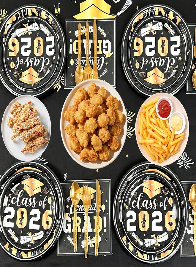 LAIAMER 194 Pcs Graduation Paper Plates & Napkins 2026,Class of 2026 Plates & Napkins Grad Dinnerware Disposable Including Cup Straw Plastic Cutlery Banner Tablecloth for Graduation Party Supplies - Image 3
