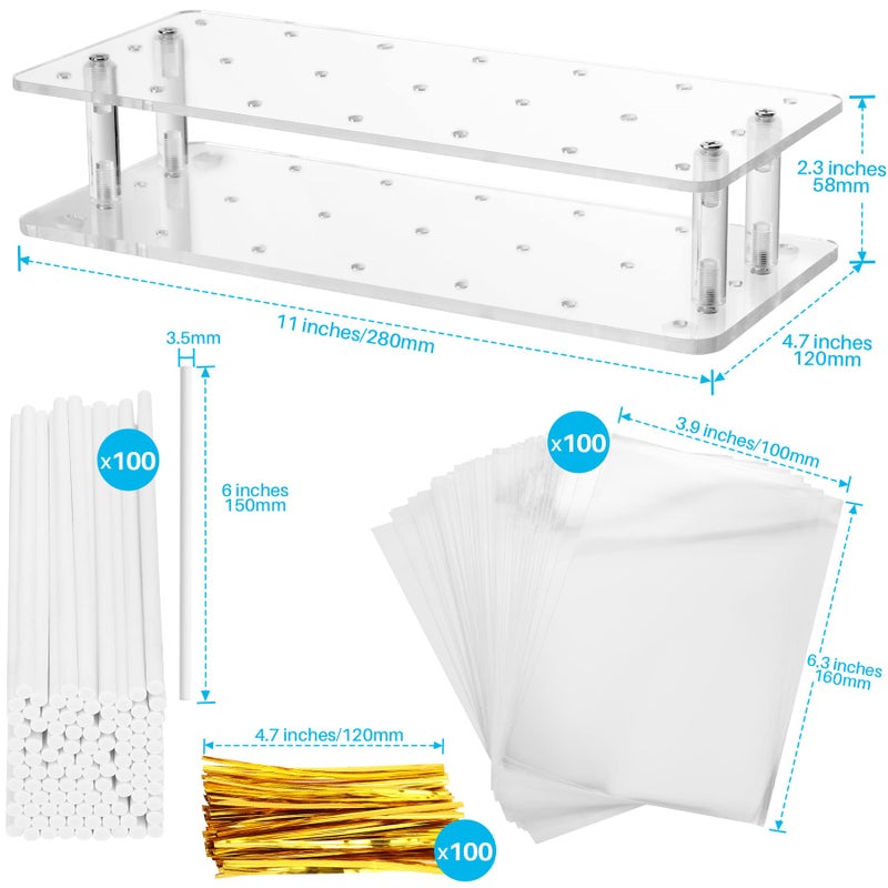 Goabroa Cake Pop Stand 21 Holes Clear Acrylic Cake Pop Kit With 300 Pcs Cake Pop Sticks And Wrappers Cake Pop Making Accessories For Weddings Birthday Parties Baby Shower Halloween - Image 3