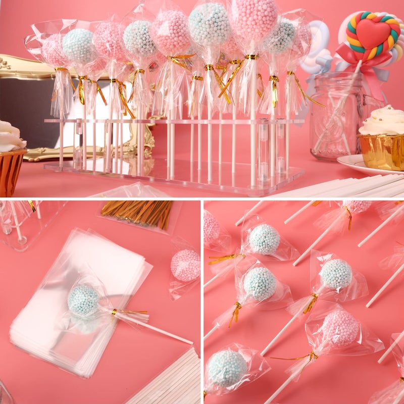Goabroa Cake Pop Stand 21 Holes Clear Acrylic Cake Pop Kit With 300 Pcs Cake Pop Sticks And Wrappers Cake Pop Making Accessories For Weddings Birthday Parties Baby Shower Halloween - Image 5
