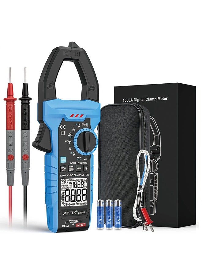 MESTEK - Inrush Clamp Meter MESTEK 1000A True RMS AC/DC Current Amp Meter, Multimeter Voltage Tester 6000 Counts, VFD, LOZ Mode, Measures Current Voltage Temperature CapaInrush Clamp Meter MESTEK 1000A True RMS AC/DC Current Amp Meter, Multimeter Voltage Tester 6000 Counts, VFD, LOZ Mode, Measures Current Voltage Temperature Capacitance Resistance Diodes Continuitycitance Resistance Diodes Continuity - Image 1
