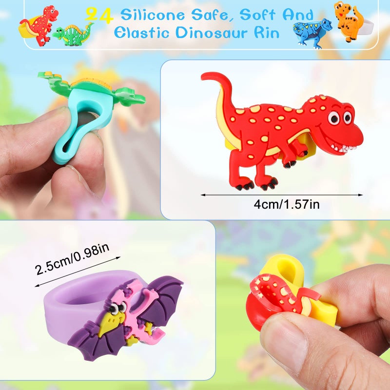 Chalyna Chalyna 24 Packs Dinosaur Rubber Rings Dinosaur Cupcake Rings Soft Dino Ring Dino Cupcake Topper for Dinosaur Party Favors Supplies  - Image 3