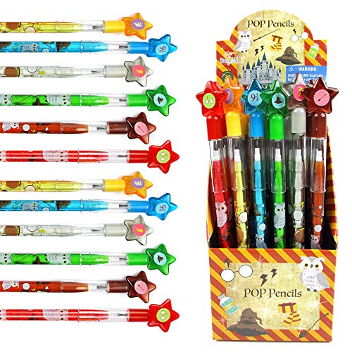 TINYMILLS 24 Pcs Wizard Multi Point Stackable Push Pencil Assortment with Eraser for Wizard Birthday Party Favor Prize Carnival Goodie Bag Stuffers Classroom Rewards Pinata Fillers - Image 1