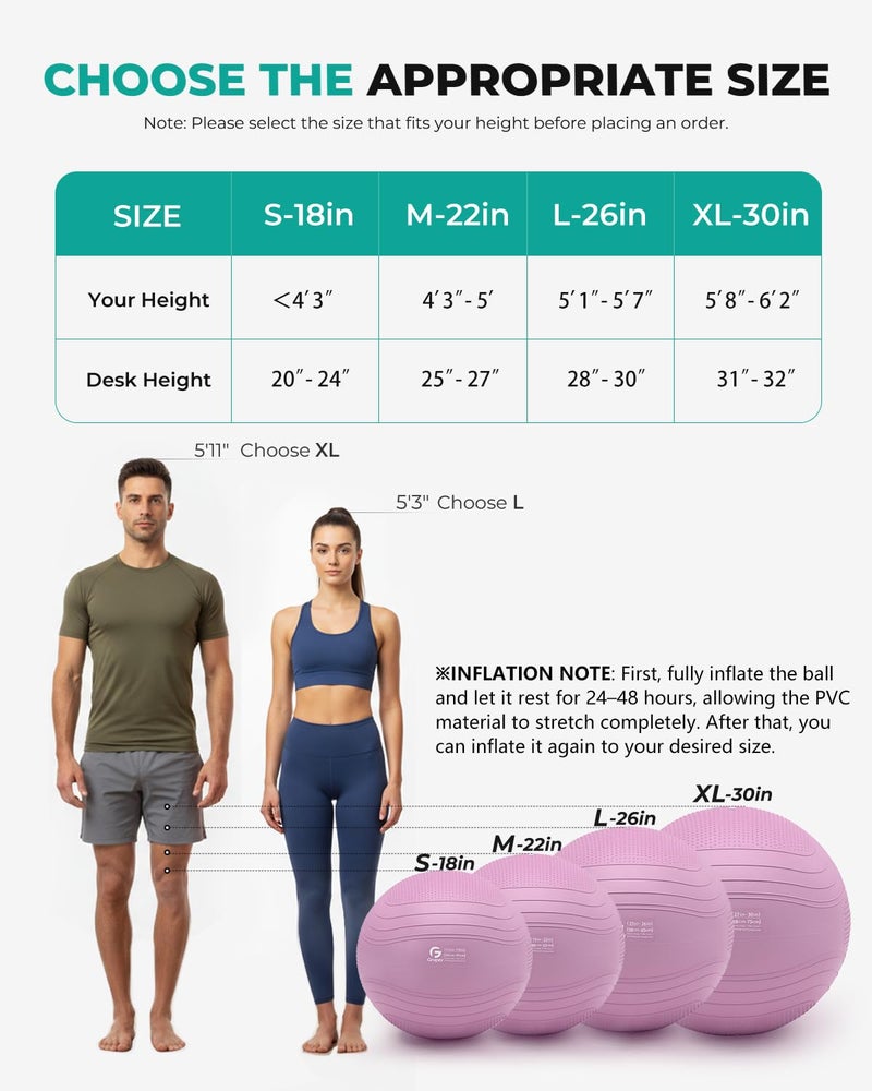 Gruper Yoga Ball, Extra Thick Exercise Ball for Workout Pregnancy Stability - 4 Sizes Anti Burst Balance Ball for Yoga, Pilates, Fitness, Birthing, Physical Therapy - Includes Pump - Image 5