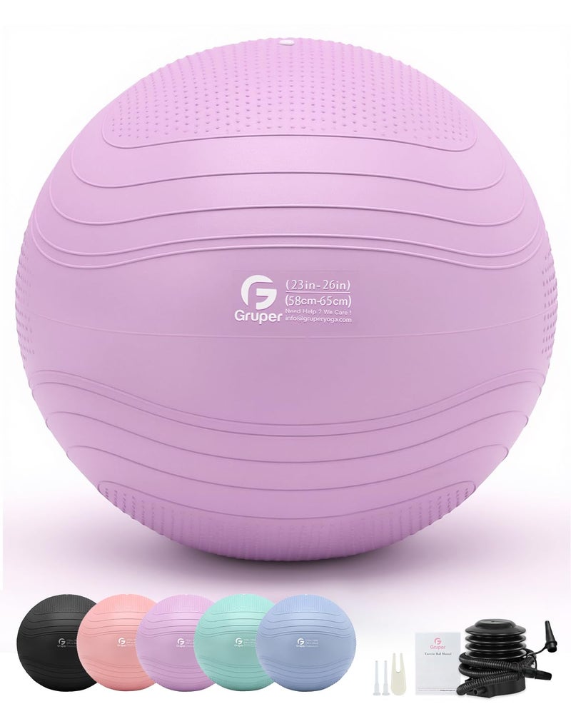 Gruper Yoga Ball, Extra Thick Exercise Ball for Workout Pregnancy Stability - 4 Sizes Anti Burst Balance Ball for Yoga, Pilates, Fitness, Birthing, Physical Therapy - Includes Pump - Image 1