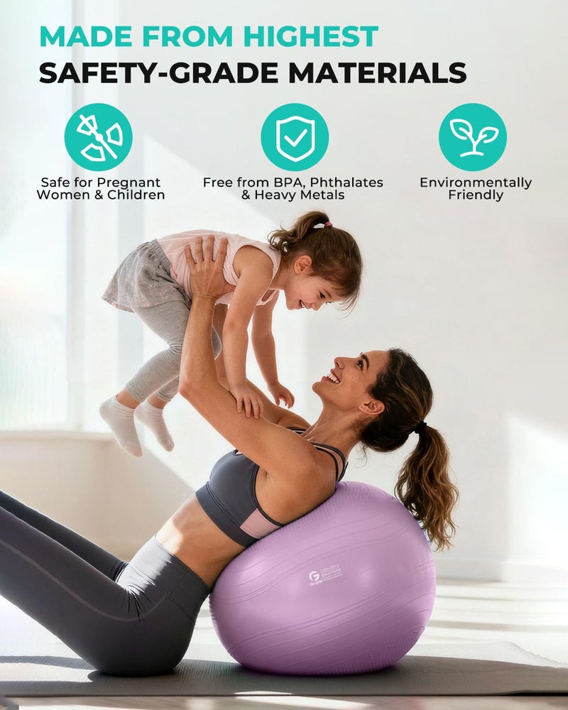 Gruper Yoga Ball, Extra Thick Exercise Ball for Workout Pregnancy Stability - 4 Sizes Anti Burst Balance Ball for Yoga, Pilates, Fitness, Birthing, Physical Therapy - Includes Pump - Image 3