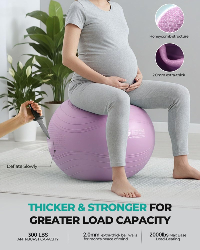 Gruper Yoga Ball, Extra Thick Exercise Ball for Workout Pregnancy Stability - 4 Sizes Anti Burst Balance Ball for Yoga, Pilates, Fitness, Birthing, Physical Therapy - Includes Pump - Image 2