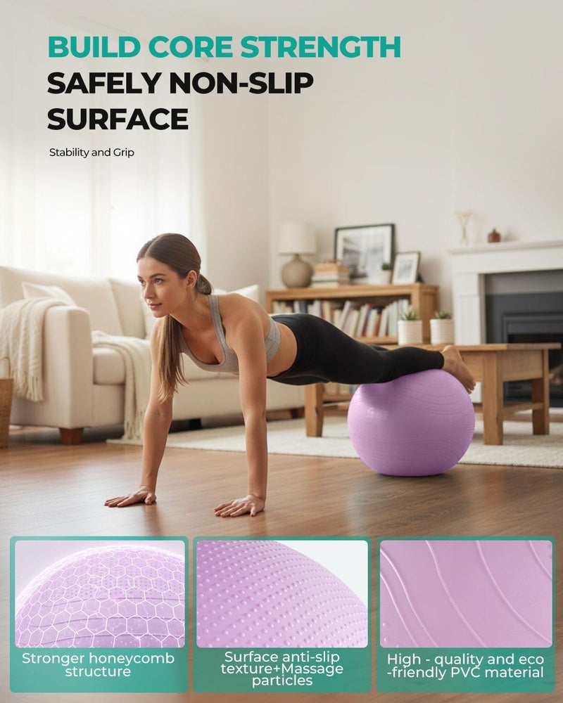Gruper Yoga Ball, Extra Thick Exercise Ball for Workout Pregnancy Stability - 4 Sizes Anti Burst Balance Ball for Yoga, Pilates, Fitness, Birthing, Physical Therapy - Includes Pump - Image 4