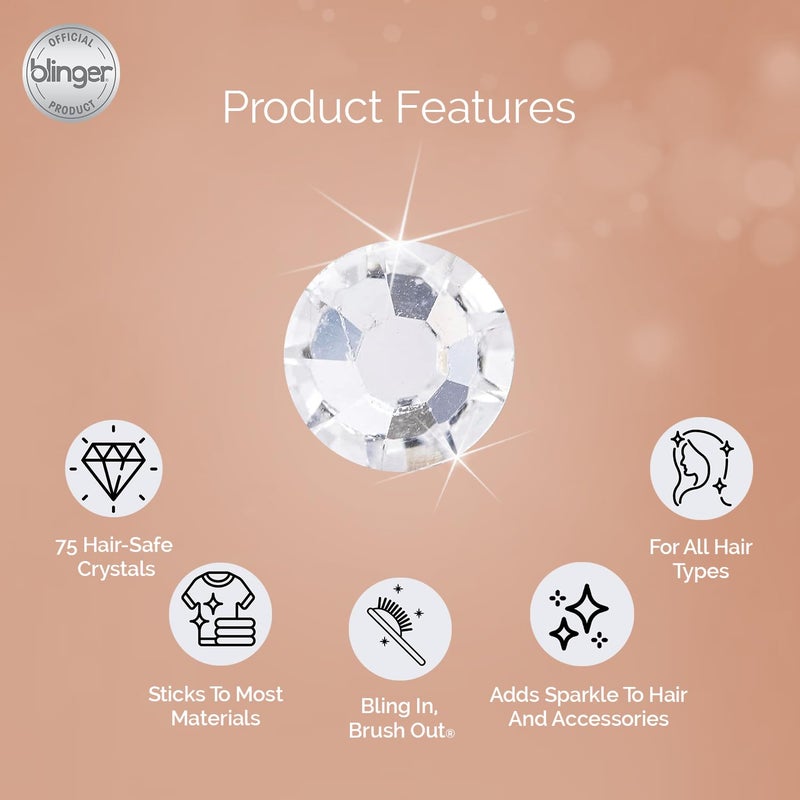 blingerÂ® Deluxe Shimmer Crystal Refill Pack â€“ as seen on Shark Tank | 5 Discs â€“ 75 Precision-Cut Glass Crystals | Hair-Safe Accessories| Styling Tool not included | Crystal 7 mm - Image 2