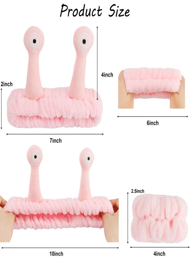 SuPoo 9 Pcs Skincare Headbands Snail Spa Headband and Wristband Set Alien Pink Face Wash Wristbands Cute Makeup Hair Band for Washing Face Wrap Head Towel Wrist Towels for Shower - Image 4