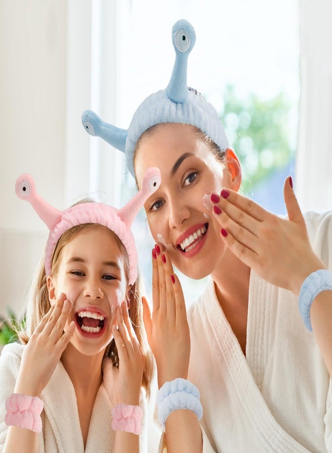 SuPoo 9 Pcs Skincare Headbands Snail Spa Headband and Wristband Set Alien Pink Face Wash Wristbands Cute Makeup Hair Band for Washing Face Wrap Head Towel Wrist Towels for Shower - Image 2