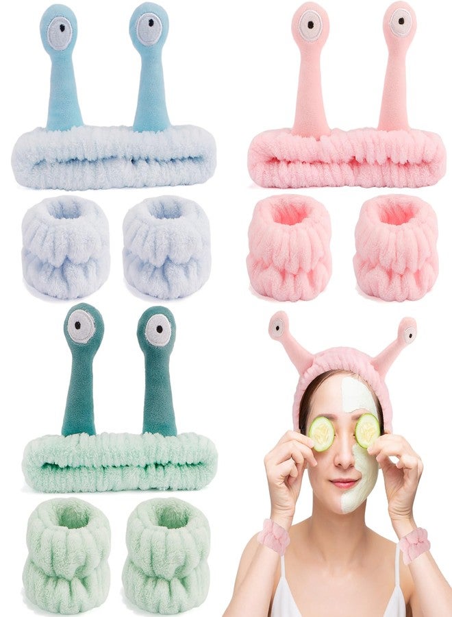 SuPoo 9 Pcs Skincare Headbands Snail Spa Headband and Wristband Set Alien Pink Face Wash Wristbands Cute Makeup Hair Band for Washing Face Wrap Head Towel Wrist Towels for Shower - Image 1