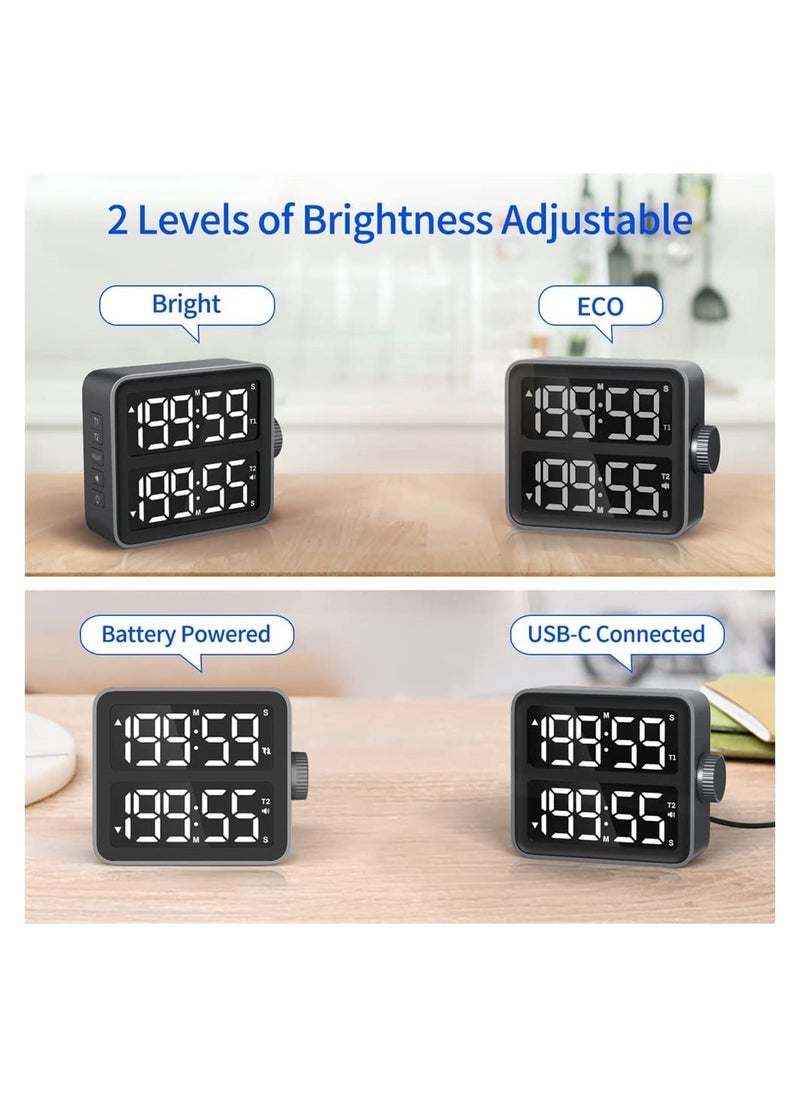 KASTWAVE Dual Kitchen Timer, Dual Channels Countdown Stopwatch with LED Display, Adjustable Volume and Brightness, Magnetic Digital Timer for Cooking, School, Classroom  - Image 2
