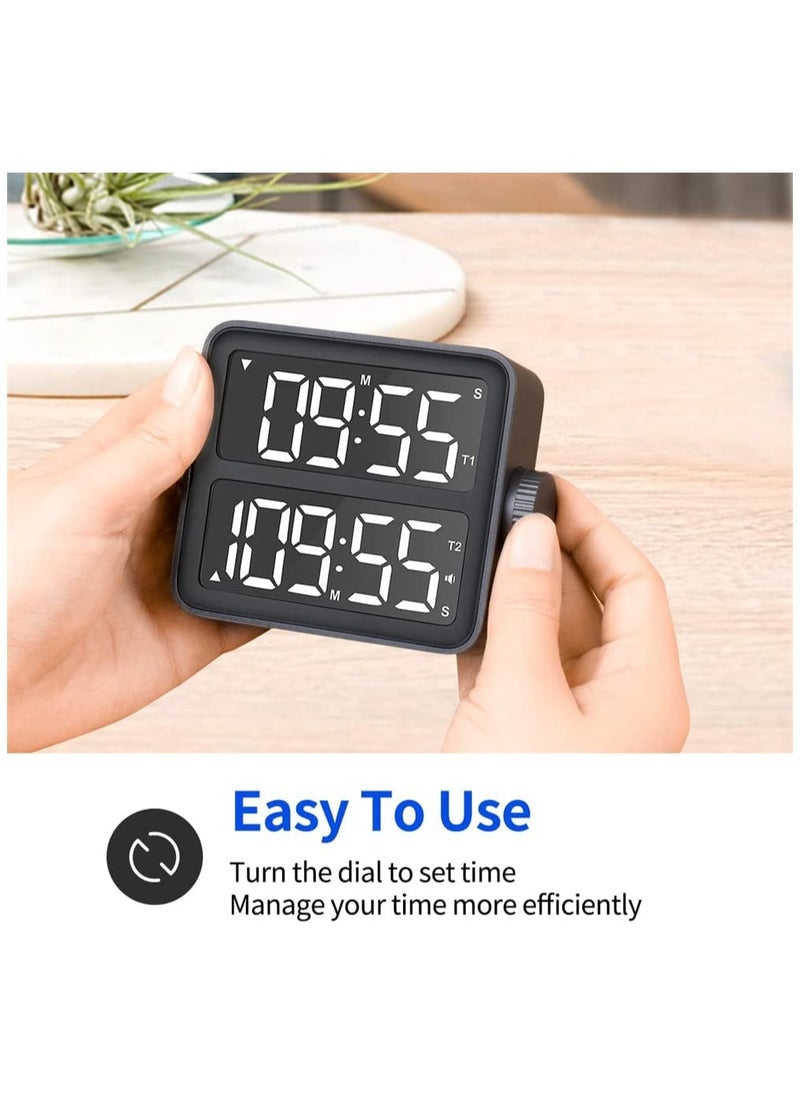 KASTWAVE Dual Kitchen Timer, Dual Channels Countdown Stopwatch with LED Display, Adjustable Volume and Brightness, Magnetic Digital Timer for Cooking, School, Classroom  - Image 3