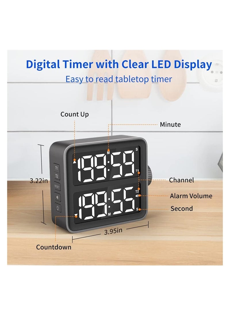 KASTWAVE Dual Kitchen Timer, Dual Channels Countdown Stopwatch with LED Display, Adjustable Volume and Brightness, Magnetic Digital Timer for Cooking, School, Classroom  - Image 5