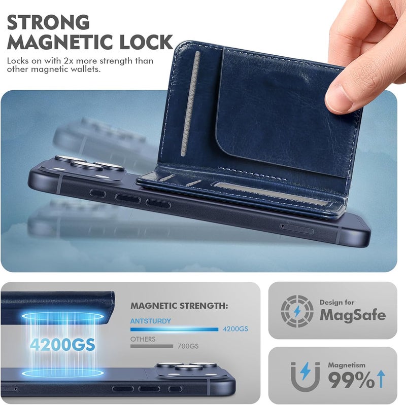 حامل محفظة المتوافق مع Magsafe مع حامل، حامل بطاقات من جلد PU مانع للـ RFID، 5 فتحات للبطاقات، مغناطيس قوي، حامل قابل للطي بتصميم بسيط لأجهزة iPhone 17/16/15/14/13/12/Pro/Max/Plus/Air، أزرق - Image 3