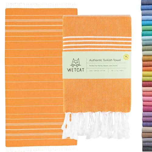WETCAT Turkish Beach Towel Oversized (38"x71") 100% Turkish Cotton, Made in Turkey - Sand Free, Extra Large, Ultra Soft, Quick Drying, Compact & Lightweight for Travel - Orange - Image 1