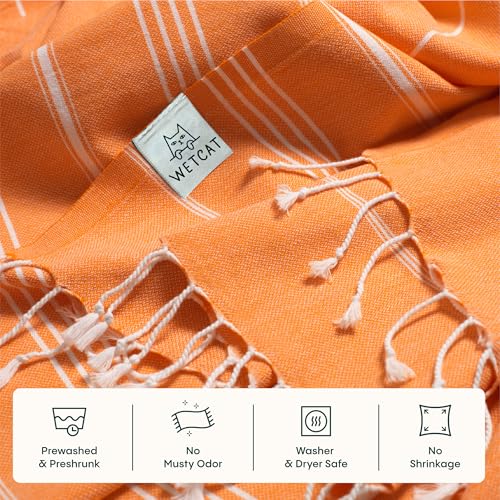 WETCAT Turkish Beach Towel Oversized (38"x71") 100% Turkish Cotton, Made in Turkey - Sand Free, Extra Large, Ultra Soft, Quick Drying, Compact & Lightweight for Travel - Orange - Image 5