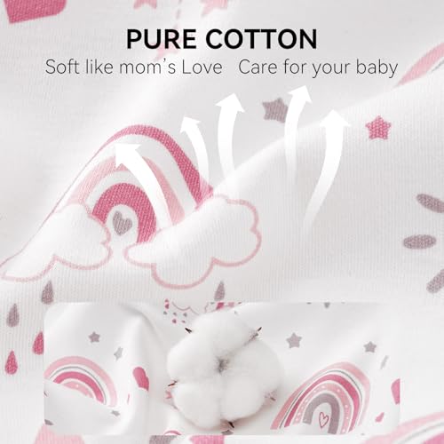FIEMOL Baby Sleep Sack 6-12 Months, Long Sleeve Baby Wearable Blanket 0.5 Tog with Mittens, 2-Way Zipper Infant Cotton Sleeping Sack for Boy and Girl Pink Rainbow 2 Pack (Medium) - Image 5