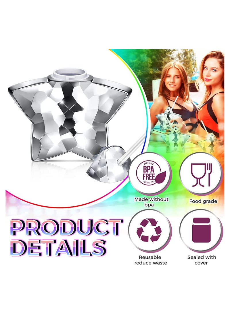 KASTWAVE SYOSI Shiny Star Cup, Silver Disco Flash Cup Tumbler with Lid and Straw, Sparkling Cocktail Glass for Parties, Reusable Disco Cups, 20 oz, 2 Pcs - Image 3